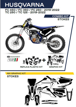 UFO KOMPLET PLASTIKÓW HUKIT622001 PLUS KOMPLET NAKLEJEK (OKLEIN) HUSQVARNA TC 125/250 '19-'22; FC 250/350/450 '19-'22 W ZESTAWIE PRZEDNIA TABLICA (HU04303) ORAZ OSŁONY AMORTYZATORÓW (HU03361) STOKES KOLOR CZARNY - WYPRZEDAŻ