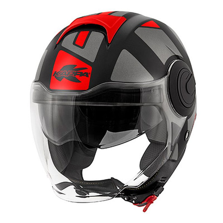 KAPPA KASK KV37 EVO STYLE OTWARTY JET Z BLENDĄ KOLOR CZARNY MAT/SZARY/CZERWONY ROZM. S/56 ( HOMOLOGACJA ECE 22R06 ) - WYPRZEDAŻ