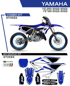 UFO KOMPLET NAKLEJEK (OKLEIN) YAMAHA YZ 125/250 '22 STOKES KOLOR OEM (NIEBIESKI/CZARNY/BIAŁY) - WYPRZEDAŻ