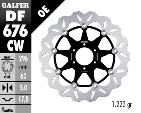 GALFER TARCZA HAMULCOWA PRZÓD HONDA CBR 600F4 '99-'00; CBR 900RR '92; VFR 800 '89-'13; CROSSRUNER X '11-'14; XL 1000V VARADERO '99-'02; GL 1800 GOLD WING '01-'17 (WAVE FLOATING) (296X62X5MM)