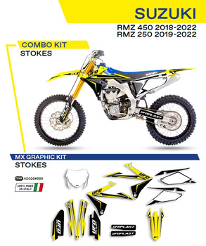 UFO KOMPLET NAKLEJEK (OKLEIN) SUZUKI RMZ 250 '19-'22; RMZ 450 '18-'22 STOKES KOLOR OEM (ŻÓŁTY/ BIAŁY/CZARNY) - WYPRZEDAŻ