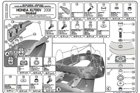 KAPPA STELAŻ KUFRA CENTRALNEGO HONDA XL 700V TRANSALP (08-13) ( Z PŁYTĄ MONOLOCK )