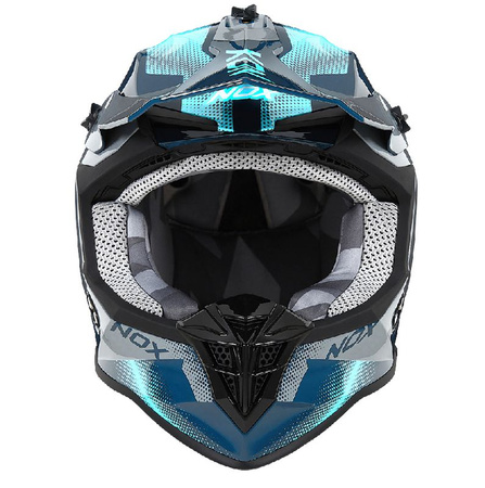 NOX KASK CROSS / OFFROAD N633 FUSION KOLOR SZARY/NIEBIESKI ROZMIAR M (ZAPIĘCIE MIKROMETRYCZNE)