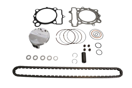 VERTEX 2025/02 ZESTAW NAPRAWCZY GÓRY SILNIKA KAWASAKI KX 250 F (KXF250) '23-'24 (STD. + 0.01MM = 77.96MM) (14.1:1) (TŁOK, USZCZELKI TOP-END, ŁOŻYSKO GŁÓWKI KORBOWODU, ŁAŃCUSZEK ROZRZĄDU)