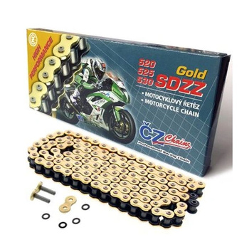 CZ ŁAŃCUCH NAPĘDOWY 525 SDZZ (104 OGNIW) ACTIVE RING (X-RING) ZŁOTY DO 1200 CCM (46,2 KN) + ZAKUWKA DRĄŻONA