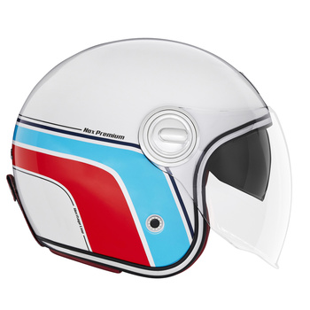 NOX PREMIUM KASK OTWARTY JET HERITAGE LINE KOLOR BIAŁY/NIEBIESKI/CZERWONY ROZMIAR M