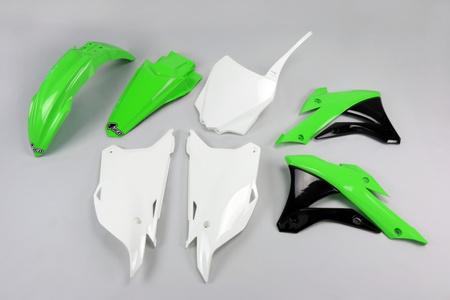 UFO KOMPLET PLASTIKÓW KAWASAKI KX 85 '14-'21 KOLOR OEM '16-'19 (ZIELONY/BIAŁY/CZARNY) (KA222E999A)