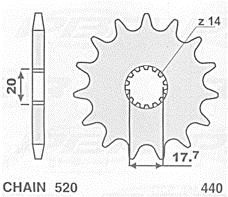 CHT ZĘBATKA PRZEDNIA 440 14 (A4250564140) YAMAHA YZ 125 '87-'04