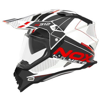 NOX KASK OFFROAD / TRAIL DUOSPORT (DUAL) N312 DRONE Z SZYBKĄ I BLENDĄ KOLOR BIAŁY/CZERWONY ROZMIAR L