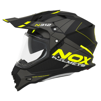 NOX KASK OFFROAD / TRAIL DUOSPORT (DUAL) N312 DRONE Z SZYBKĄ I BLENDĄ KOLOR CZARNY MAT/ŻÓŁTY FLUO ROZMIAR M