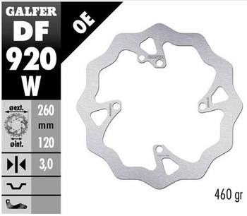 GALFER TARCZA HAMULCOWA PRZÓD SHERCO SE/SEF 250/300/450 '14-, (TYLKO Z ZAWIESZENIAMI WP I KAYABA) WAVE (260X120X3MM)