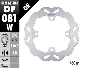 GALFER TARCZA HAMULCOWA TYŁ HONDA CB 400X/F '13-; CB 500F/X (ABS) '13-'21; CB 650F '14-; CB 650R '19-'23; CBR 650R '19-'23; FORZA 750 '21-'23 (WAVE FIXED) (240X116,5X5MM)