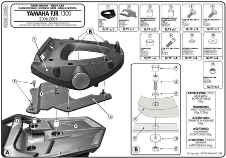 KAPPA STELAŻ KUFRA CENTRALNEGO YAMAHA FJR 1300 (06-15) ( Z PŁYTĄ MONOLOCK )