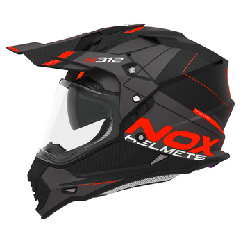 NOX KASK OFFROAD / TRAIL DUOSPORT (DUAL) N312 DRONE Z SZYBKĄ I BLENDĄ KOLOR CZARNY/SZARY/CZERWONY MAT ROZMIAR L