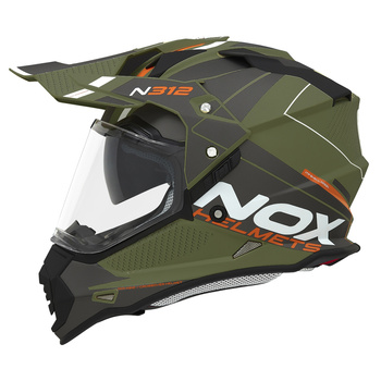 NOX KASK OFFROAD / TRAIL DUOSPORT (DUAL) N312 DRONE Z SZYBKĄ I BLENDĄ KOLOR ZIELONY (KHAKI)/POMARAŃCZOWY MAT ROZMIAR L