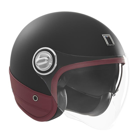 NOX PREMIUM KASK OTWARTY JET HERITAGE LEATHER KOLOR CZARNY MAT/CZERWONY ROZMIAR XL