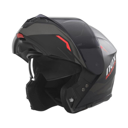 NOX KASK SZCZĘKOWY (FLIP-UP) Z BLENDĄ N968 ULTRA KOLOR CZARNY/CZERWONY MAT ROZMIAR S