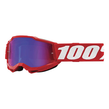 PROMOCJA 100 PROCENT GOGLE MODEL ACCURI 2 YOUTH JUNIOR RED - NEON RED/BLUE LENS - KOLOR CZERWONY SZYBKA NIEBIESKIE/CZERWONE LUSTRO STARY KOD: 50321-254-03