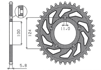 SUNSTAR ZĘBATKA TYLNA 4444 45 DUCATI MONSTER / ABS 821 '15- 20, PANIGALE 899 898 '14-15, SCRAMBLER ABS 800 '15-16 (JTR746.45) (ŁAŃC.520)