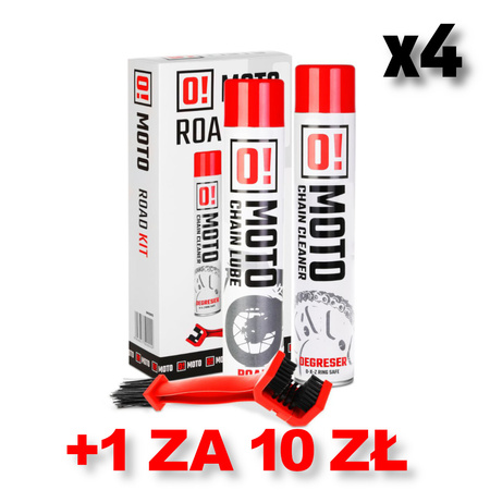 OMOTO ZESTAW 4+1 DO CZYSZCZENIA I SMAROWANIA ŁAŃCUCHA ROAD O! CHAIN CARE AND PROTECTION 2+1 ZESTAW Z SZCZOTKĄ (2 X 750ML) (O!MOTO) (OLE-005) (PAKIET 4+1 ZA 10 ZŁ)