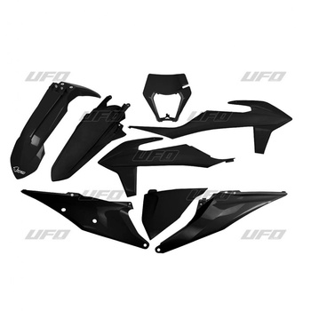 UFO KOMPLET PLASTIKÓW KTM EXC 125 '20-'21, EXC 250 / 300 TPI '20-'23, EXC-F 250 / 350 / 450 / 500 '20-'23 Z OSŁONĄ LAMPY KOLOR CZARNY (KT527E001)