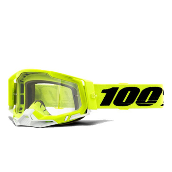 WYPRZEDAŻ 100 PROCENT GOGLE MODEL RACECRAFT 2 FLUO YELLOW - CLEAR LENS - KOLOR ŻÓŁTY FLUO/CZARNY/BIAŁY SZYBKA PRZEŹROCZYSTA STARY KOD(50121-101-04)