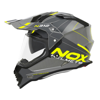 NOX KASK OFFROAD / TRAIL DUOSPORT (DUAL) N312 DRONE Z SZYBKĄ I BLENDĄ KOLOR SZARY/ŻÓŁTY FLUO ROZMIAR L