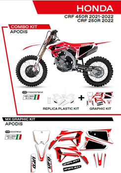 UFO KOMPLET PLASTIKÓW HOKIT125041 PLUS KOMPLET NAKLEJEK (OKLEIN) HONDA CRF 250R '22; CRF 450 '21-'22 W ZESTAWIE PRZEDNIA TABLICA (HO05607) ORAZ OSŁONY AMORTYZATORÓW (HO04695) APODIS KOLOR BIAŁY - WYPRZEDAŻ