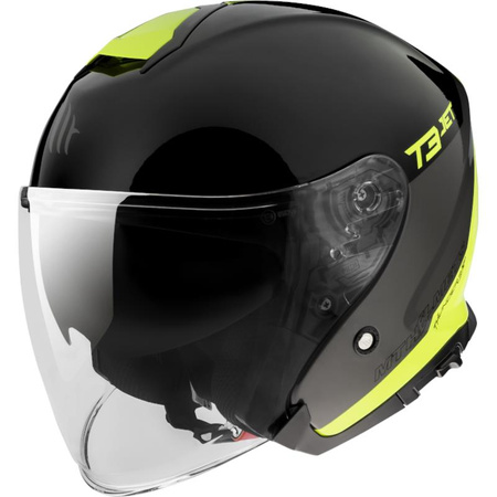 MT WYPRZEDAŻ KASK OTWARTY JET Z BLENDĄ THUNDER 3 SV JET XPERT C3 GLOSS FLUOR YELLOW KOLOR CZARNY/ŻÓŁTY FLUO ROZMIAR M