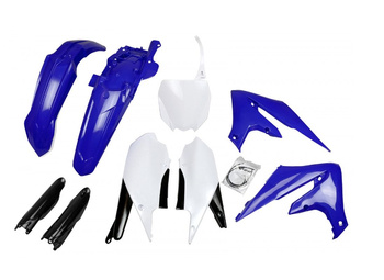 UFO KOMPLET PLASTIKÓW (FULL KIT) Z OSŁONAMI TELESKOPÓW (AMORTYZATORÓW) YAMAHA YZF 250 '19-'23, YZF 450 '18-'22 KOLOR OEM NIEBIESKI BIAŁY CZARNY