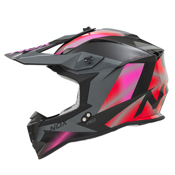 NOX KASK CROSS / OFFROAD N633 FUSION KOLOR SZARY/RÓŻOWY/CZERWONY ROZMIAR M (ZAPIĘCIE MIKROMETRYCZNE)