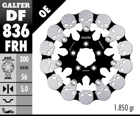 GALFER TARCZA HAMULCOWA TYŁ HARLEY-DAVIDSON (300X56X5) PŁYWAJĄCA SKULL (WZÓR CZASZKI)