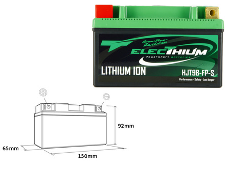 ELECTHIUM AKUMULATOR LITOWO-JONOWY ZE WSKAŹNIKIEM NAŁADOWANIA HJT9B-FP-S (150X65X92) (YT7B-BS, YT9B-BS) (WAGA 0,7KG)