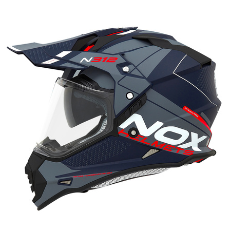 NOX KASK OFFROAD / TRAIL DUOSPORT (DUAL) N312 DRONE Z SZYBKĄ I BLENDĄ KOLOR CZARNY MAT/NIEBIESKI/CZERWONY ROZMIAR XL