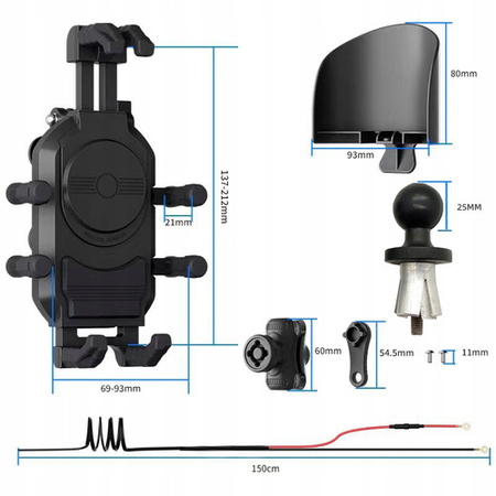 MC39-03 Motocyklowy uchwyt w ramę na telefon antywibracyjny ładowanie USB-C