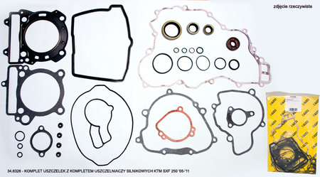 PROX KOMPLET USZCZELEK Z KOMPLETEM USZCZELNIACZY SILNIKOWYCH KTM SXF 250 '05-'12, EXCF 250 07-13