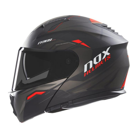 NOX KASK SZCZĘKOWY (FLIP-UP) Z BLENDĄ N968 ULTRA KOLOR CZARNY/CZERWONY MAT ROZMIAR M