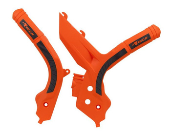 RACETECH (RTECH) OSŁONY RAMY (KOMPLET) BI-MATERIAL SUPER GRIP KTM SX 125/150/250 '19-21, SXF 250/350/450 '19-21, SXF 450 '18-21, EXC/EXCF 150/250/350/450 '20-21 KOLOR POMARAŃCZOWY CZARNY