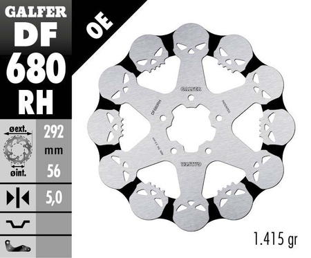 GALFER TARCZA HAMULCOWA PRZÓD HARLEY-DAVIDSON (292X56X5) PŁYWAJĄCA SKULL (WZÓR CZASZKI)